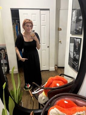 Hatch Black Square-Neck Puff Sleeve Maxi Dress
